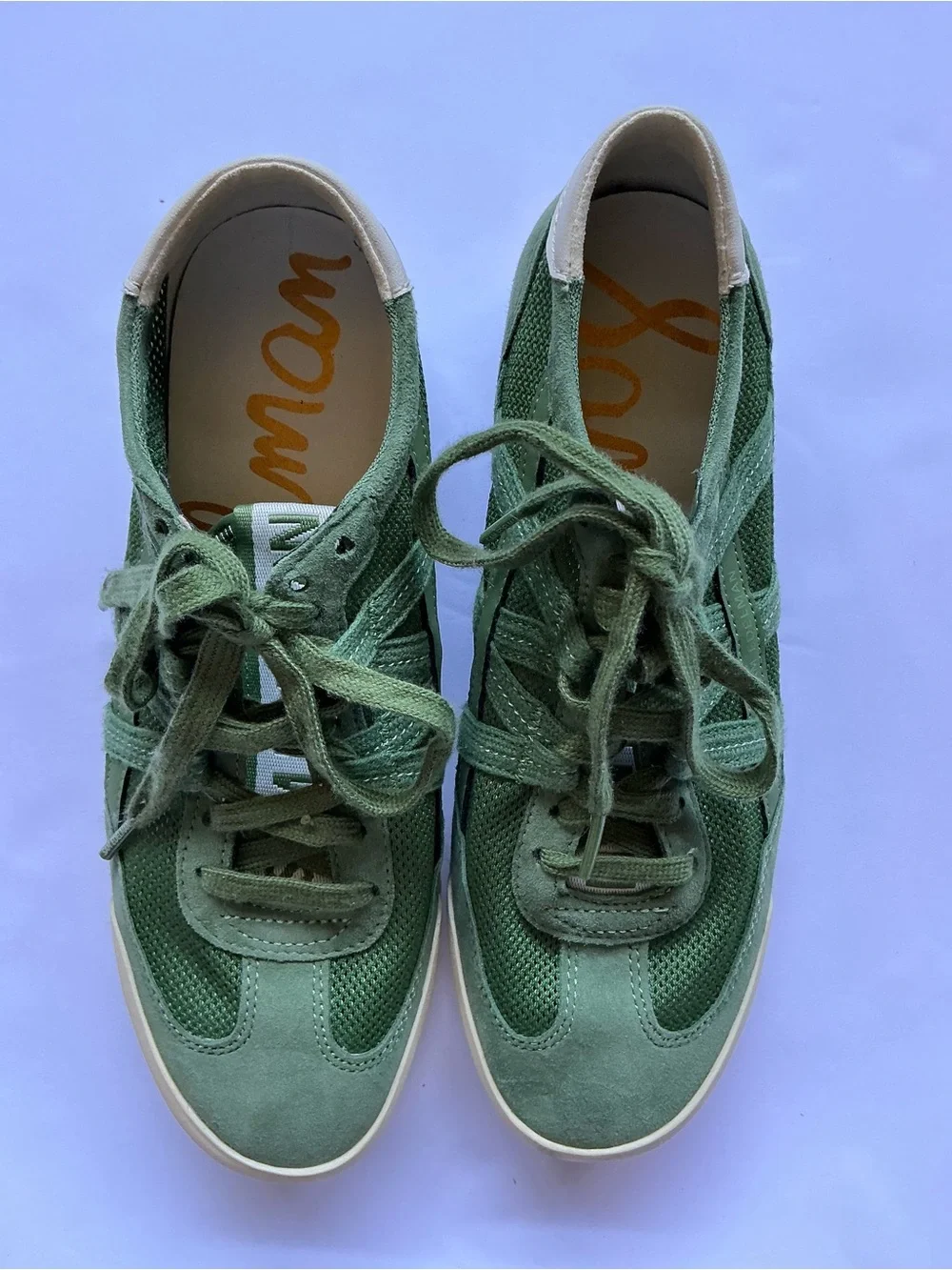 Sam Edelman Olive Green Suede & Mesh Athletic Sneakers